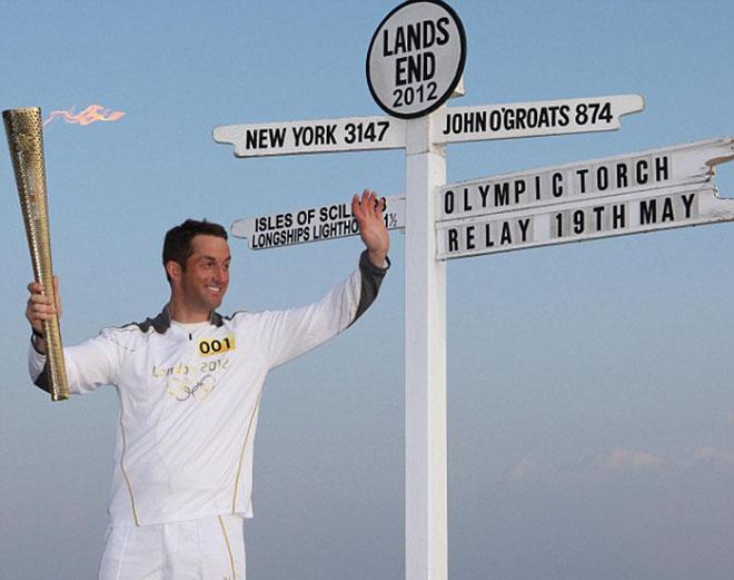 Ready to start: Triple Olympic champion sailor Ben Ainslie sets off from Land’s End as the torch relay gets under way - London 2012 Olympics © Chris Radburn